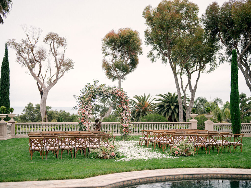 outdoor ceremony space overlooking the ocean at a Malibu mansion wedding venue